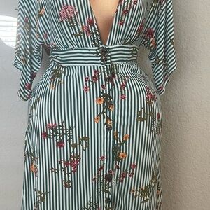 Forever 21 Green Floral Striped Dress